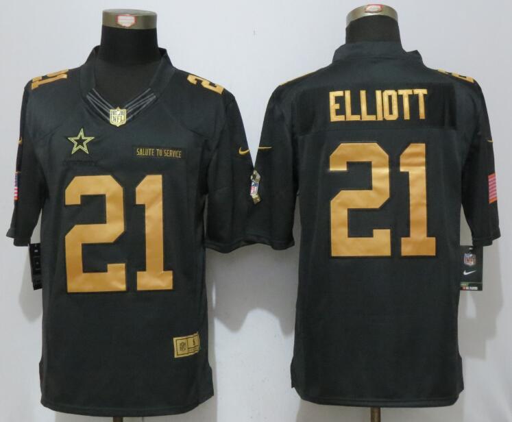 Nike Dallas Cowboys 21 Elliott Gold Anthracite Salute To Service Limited Jersey